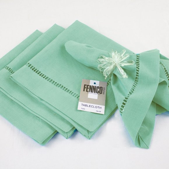 Pastel Blue-Green Hemstitch 4-Piece Dinner Napkins - Picture 1 of 2